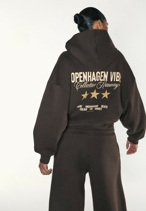 Stradivarius, CHECKED HOODED SWEATSHIRT - Sweat à capuche - mottled brown