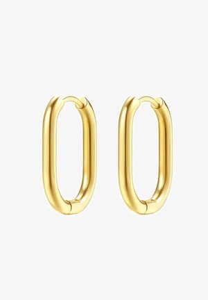 Pendientes de aro ovalados chapados en oro con una superficie lisa y brillante y un diseño sin costuras. Ligeros y versátiles para diversas ocasiones.