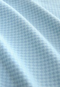 Tessuto azzurro chiaro con un sottile motivo a quadretti, texture liscia e caduta morbida, ideale per capi di abbigliamento o applicazioni di decorazione per la casa.