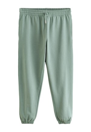 Hellgrüne elastische Sweathosen mit Kordelzug und elastischen Bündchen, lockere Passform, keine sichtbaren Logos oder Muster.