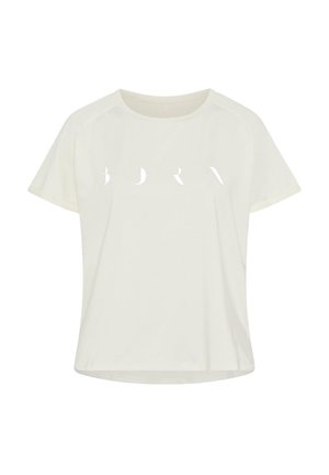 Witte t-shirt met korte mouwen van zachte stof, met een relaxte pasvorm en een uitgesneden "BDRY" ontwerp aan de voorkant. Ronde halslijn en rechte zoom.