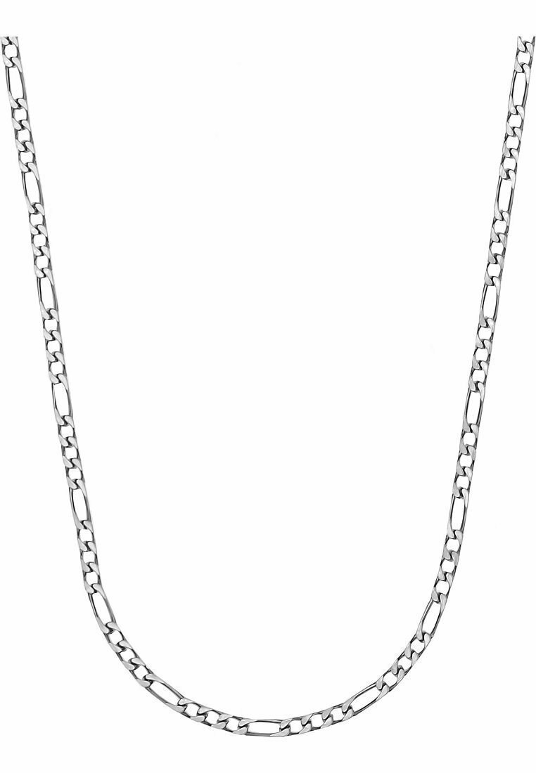 Collana in argento con maglie ovali e rettangolari alternate, texture liscia e finitura lucida. La lunghezza è media.