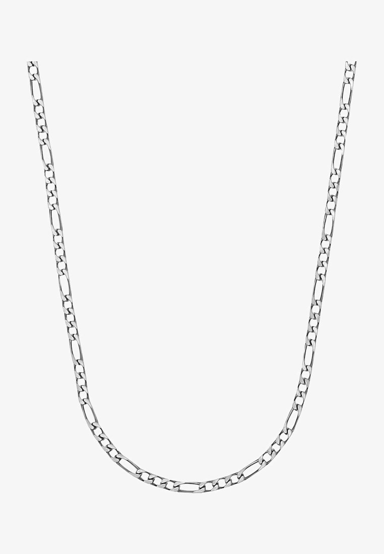 Collana in argento con maglie ovali e rettangolari alternate, texture liscia e finitura lucida. La lunghezza è media.