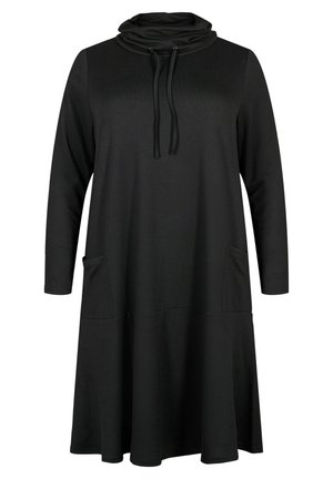 Zizzi HOCHGESCHLOSSENES MIT TASCHEN - Vestito di maglina - black