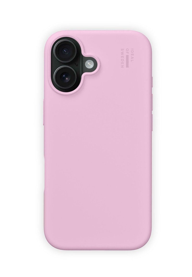 Pink silicone phone case with precise cutouts for dual cameras and flash, featuring a smooth texture and rounded edges.