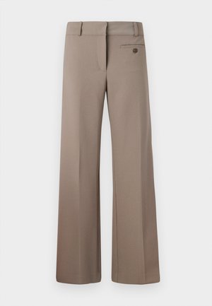 Weit geschnittene Hosen aus einem hellbraunen Stoff, mit einer glatten Textur, vorderen Taschen, einer Gesäßtasche mit Knopf und einem taillierten Bund.