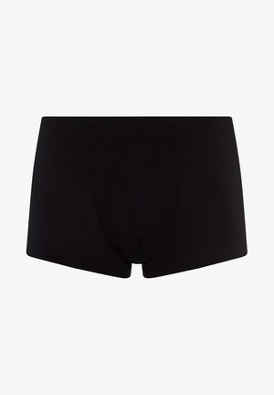 Schwarze Boxershorts aus glattem, elastischem Stoff. Mit einer körpernahen Passform, flachen Nähten und einem mittigen Beutel für Unterstützung.