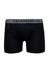 Bóxer negro para hombres con una cinturilla elástica gris que presenta el nombre de la marca "LINDBERGH" en letras oscuras.
