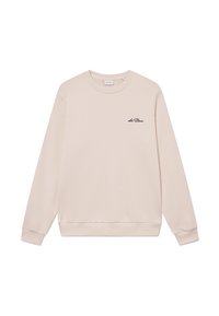 Felpa beige chiaro realizzata in morbido cotone misto, con maniche lunghe, scollo rotondo e un piccolo logo nero sul petto.