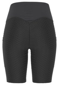 Hochrasante schwarze Shorts aus strukturiertem Stoff mit einem Wabendesign, glattem Bund und taillierter Passform für eine schlanke Silhouette.