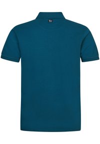 Turkusowa koszulka polo wykonana z bawełny, z klasycznym kołnierzykiem, krótkimi rękawami i prostym dołem. Posiada małą metkę marki na tylnym dekolcie.