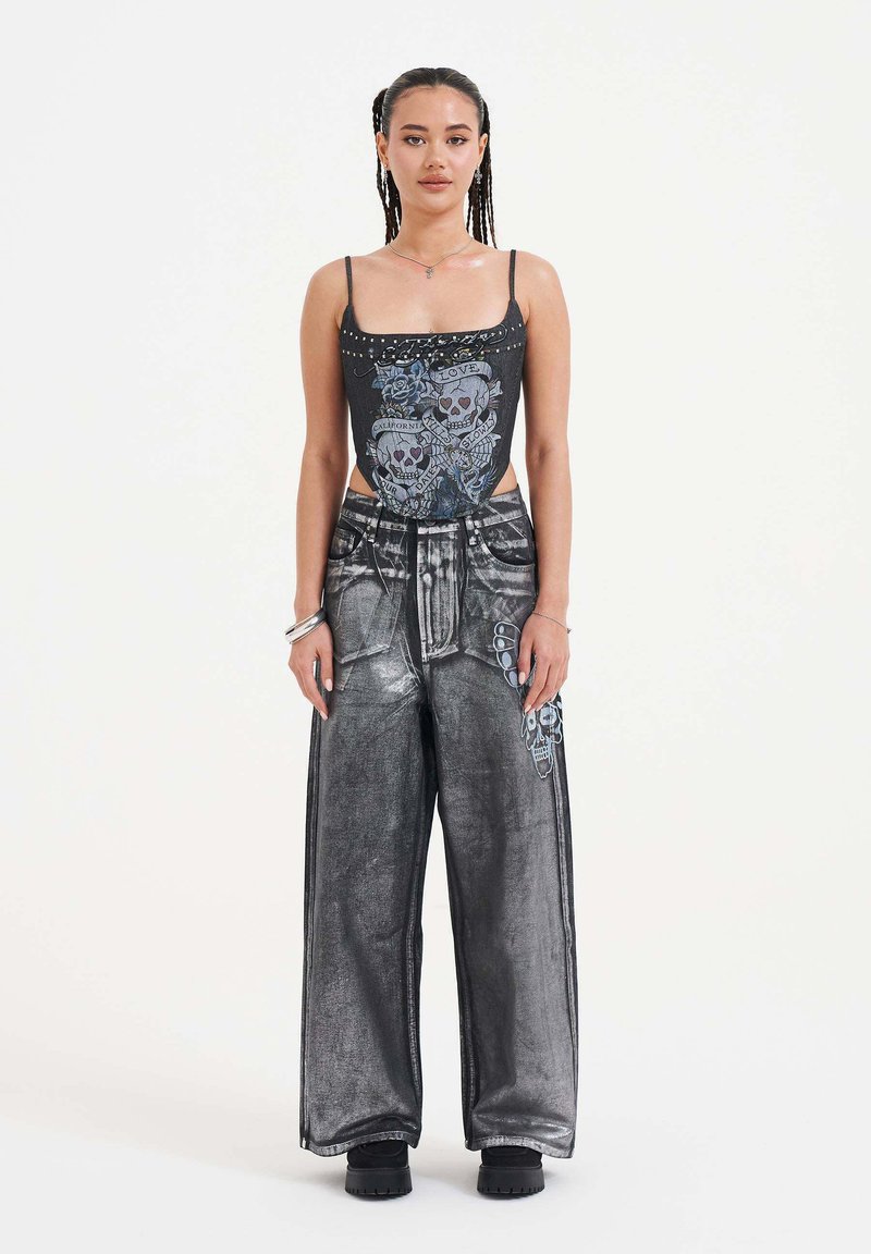 Ed Hardy - WOMENS BUTTERFLY SKULL METALLIC XXTRA DENIM - Relaxed fit jeans - black, Enlarge