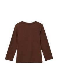 Langdurige mouw shirt in een effen donkerbruine kleur, gemaakt van zachte stof, met een ronde hals en gestikte zomen. Geen zichtbare patronen of accenten.