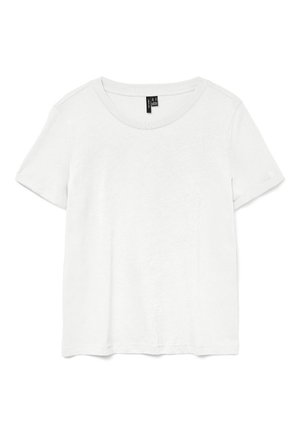 T-shirt blanc à manches courtes avec un col rond, fabriqué en tissu léger. Design simple, texture lisse et ourlet droit.