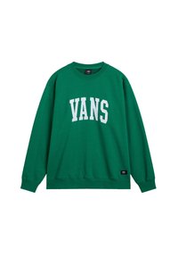 Sudadera verde in cotone, con un logo "VANS" bianco sul davanti, polsini a costine e scollatura rotonda. Design semplice, senza motivi.
