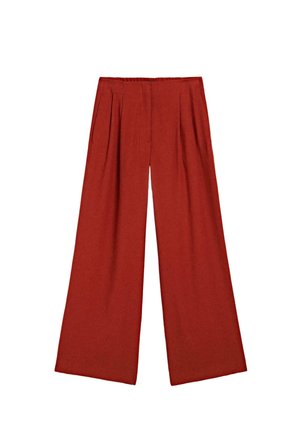 Weite Hosen in tiefrot, mit Falten am Bund und glatter Textur, in einem lockeren, fließenden Design, das den Komfort erhöht.