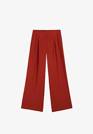 Weite Hosen in tiefrot, mit Falten am Bund und glatter Textur, in einem lockeren, fließenden Design, das den Komfort erhöht.