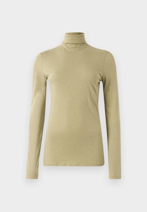 Langarm turtleneck-top in licht olijfgroen, met een slim fit en een gladde, licht gestructureerde stof zonder versieringen.