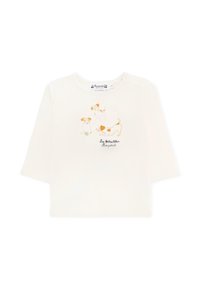 Jasna kremowa koszula z długim rękawem z bawełny, z trzema ilustracjami psów w kolorze brązowym i pomarańczowym oraz napisem "Les Petites Babanes" poniżej.