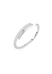 Bracciale in argento con banda liscia e una fila di piccoli diamanti lungo un lato, che evidenzia un design elegante e moderno.