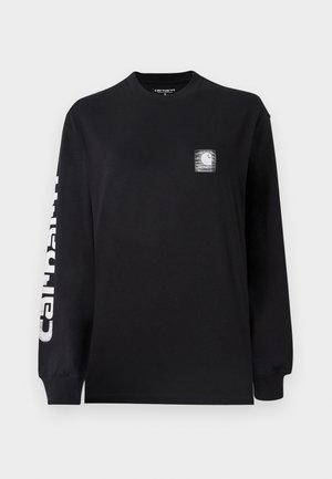 Must mustavärvi T-särk, millel on pika varrukaga ja mis on valmistatud puuvillast. Vasakul rinnal on valge logopatent ja vasakul varrukal julged valged tähestikud.