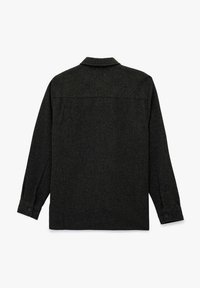 Dunkelgrau Wollhemdjacke mit Kragen, langen Ärmeln und Knopfmanschetten. Verfügt über einen geraden Schnitt und ein einfaches Rückenpasse-Design.