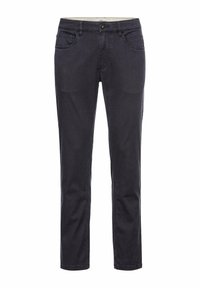 Donkerdenim broek met een rechte pijpdesign. Voorzien van zijzakken, een knoopsluiting en een gladde textuur.
