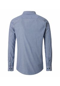 Blau-weiß gestreiftes Langarmhemd mit einem klassischen Kragen, Knopfverschlüssen an den Manschetten und einem abgerundeten Saum. Aus Baumwollstoff.
