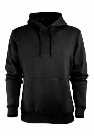 Felpa nera con cappuccio, tasca frontale, coulisse e polsini e orlo a costine. Realizzata in un materiale morbido, presenta un design minimalista.