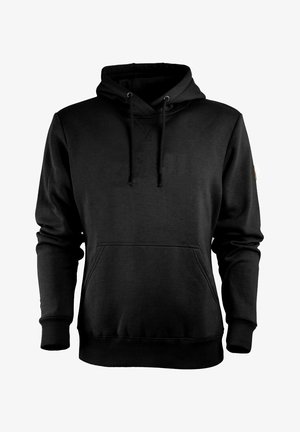 Felpa nera con cappuccio, tasca frontale, coulisse e polsini e orlo a costine. Realizzata in un materiale morbido, presenta un design minimalista.