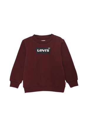 Sweat-shirt bordeaux Levi's à manches longues avec poignets, col et ourlet côtelés, avec un logo Levi's noir et blanc sur la poitrine.