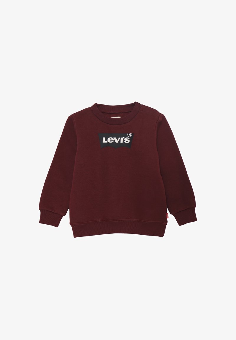 Sweat-shirt bordeaux Levi's à manches longues avec poignets, col et ourlet côtelés, avec un logo Levi's noir et blanc sur la poitrine.