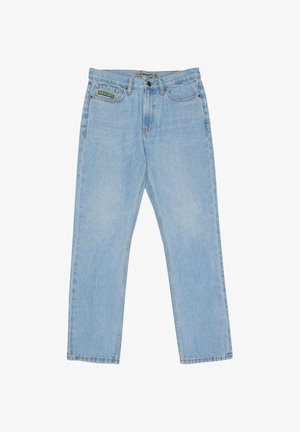 Hellblaue Jeans mit geradem Bein aus Denim mit leichtem Used-Effekt. Mit fünf Taschen, Gürtelschlaufen und einem Markenlabel am Bund.