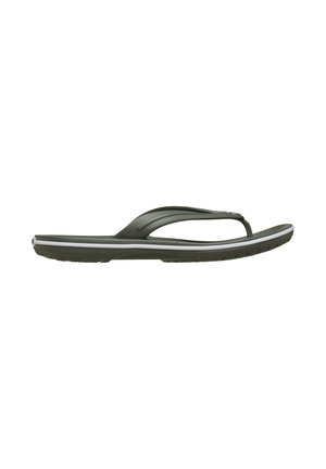 Donkergroene flipflop gemaakt van flexibel materiaal, met een teensliplontwerp, een textuurzool en een witte accentlijn langs de rand.