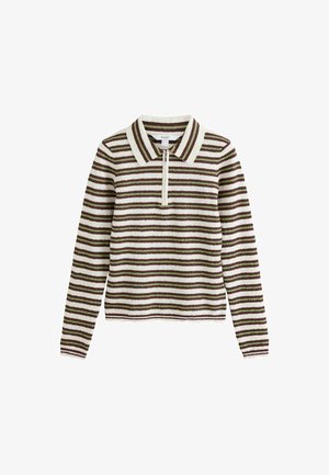 Next, LONG SLEEVE KNIT LOOK ZIP POLO TOP - Poloshirts - green stripe