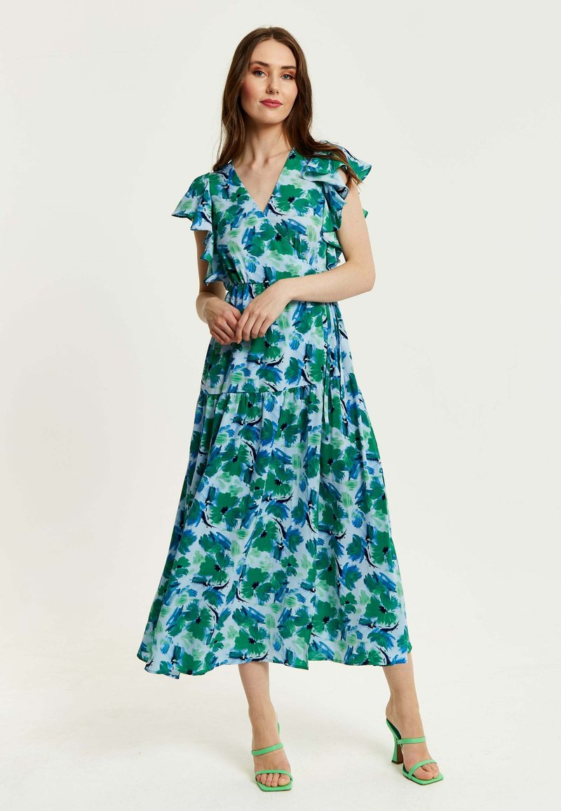Liquorish FLORAL WRAP - Maxi dress - blue/green