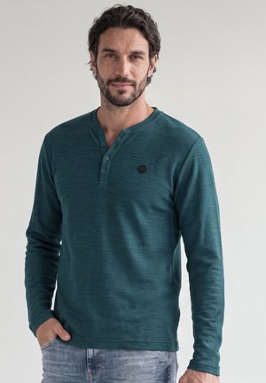 Street One MEN, LONG-SLEEVE HENLEY SHIRT - T-shirt à manches longues - dark fjord blue