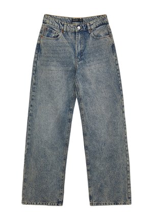 Blaue Jeans im weit geschnittenen Design mit hoher Taille, fünf Taschen und einem leicht abgewetzten Finish. Sie verfügen über einen Metallknopf und Gürtelschlaufen.