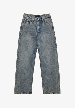 Blaue Jeans im weit geschnittenen Design mit hoher Taille, fünf Taschen und einem leicht abgewetzten Finish. Sie verfügen über einen Metallknopf und Gürtelschlaufen.