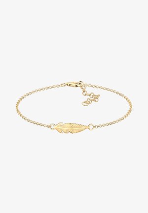 Kuldmetalne käevõru õrna ahelaga, millel on lehe ripats keeruka detailidega. Homaariklamber ja pikendusringid reguleeritavuse jaoks.