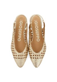 Chaussures slingback en or tissé avec un bout pointu et un design découpé. Comprend une doublure intérieure lisse et une sangle de talon mince.