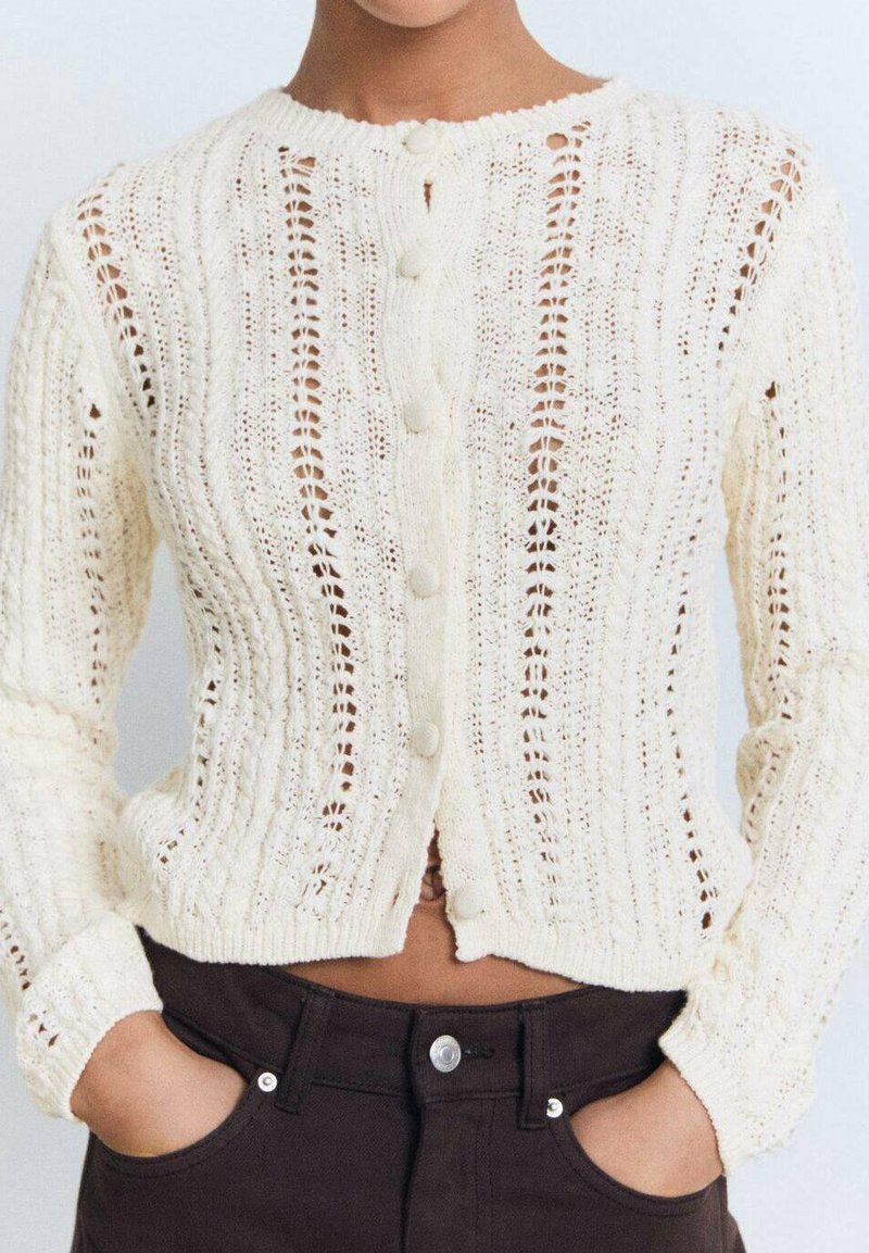 Mango - OPENWORK - Cardigan - ecru, Enlarge