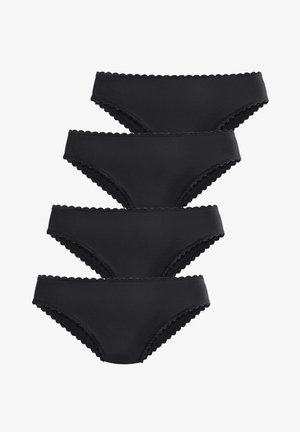 Sous-vêtements noirs avec dentelle dans un paquet de quatre. Tissu lisse, design taille basse, bords festonnés et sans coutures visibles.