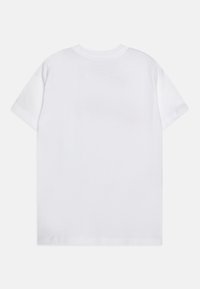 White cotton T-shirt with short sleeves, crew neckline, and a smooth texture; features a plain back without additional graphics or details.