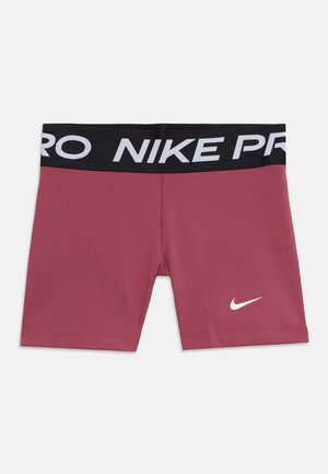 Shorts de compression Nike Pro bordeaux avec ceinture noire comportant un texte blanc "NIKE PRO" et un logo Nike blanc sur la jambe gauche.