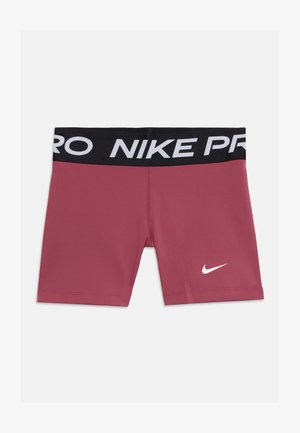 Shorts de compression Nike Pro bordeaux avec ceinture noire comportant un texte blanc "NIKE PRO" et un logo Nike blanc sur la jambe gauche.