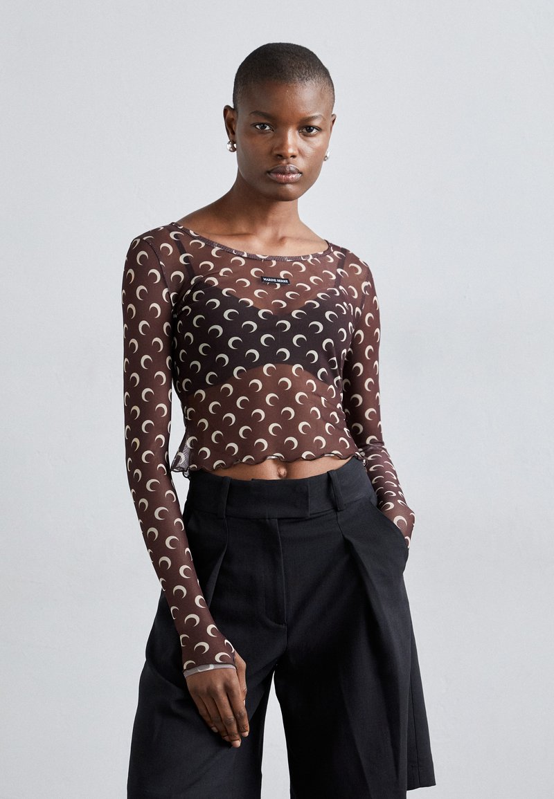 MARINE SERRE MOON PRINTED SECOND SKIN CROPPED - Pikkade varrukatega topp - brown