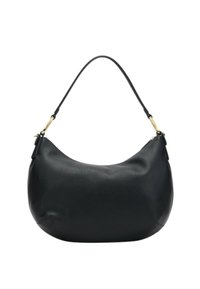 Borsa a tracolla in pelle nera con una forma hobo leggermente curvata, dotata di una singola tracolla corta e accenti in metallo dorato.