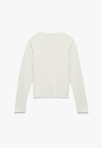 Langsleeve, cropped top van zachte, lichte stof in off-white. Heeft een ronde halslijn en een eenvoudige zoom zonder zichtbare hardware.