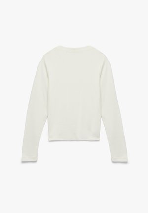 Langärmliges, kurzes Oberteil aus weichem, leichtem Stoff in Off-White. Verfügt über einen runden Ausschnitt und einen einfachen Saum ohne sichtbare Verschlüsse.